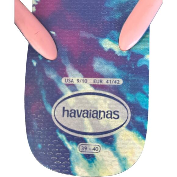 Havaianas Blue Multicolor Wode Strap Flip Flops Womens 39/40 or 9- 10 New - Picture 6 of 8